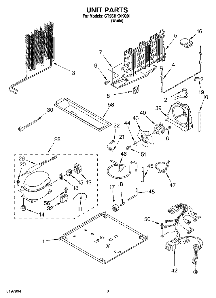 UNIT Diagram and Parts List for GT9SHKXKQ01  Whirlpool Refrigerator