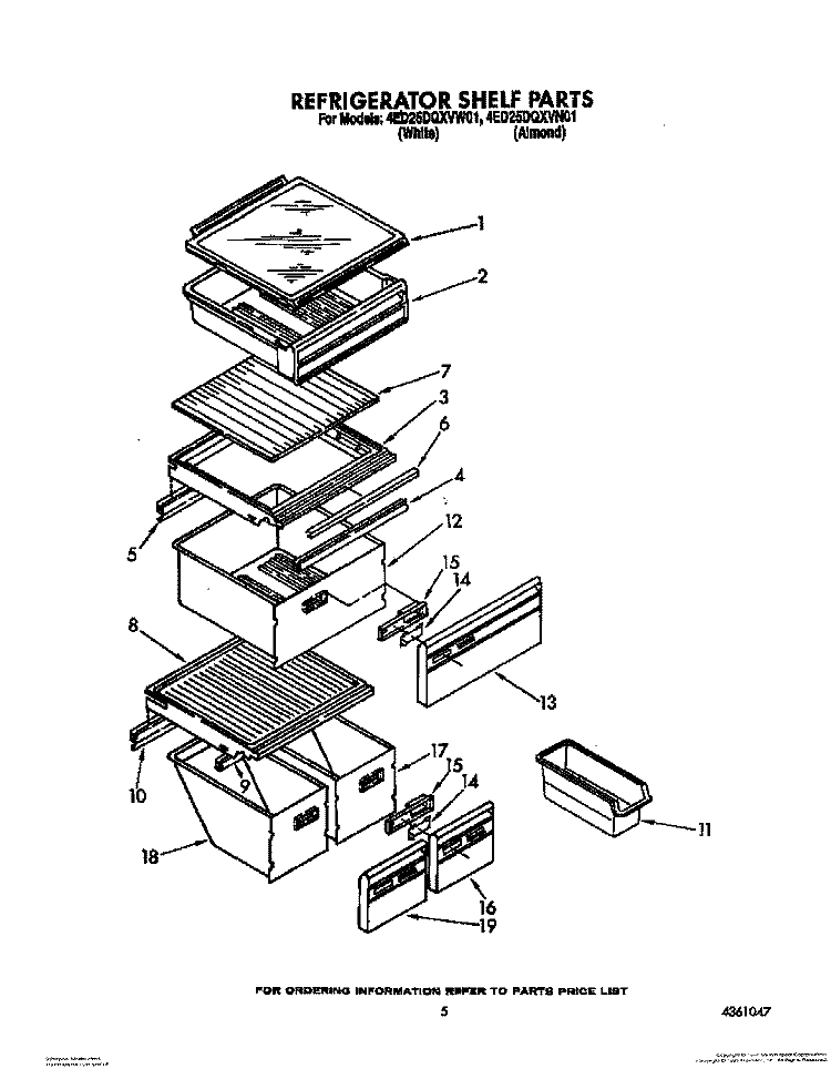 REFRIGERATOR SHELF Diagram and Parts List for 4ED25DQXVW01  Whirlpool Refrigerator