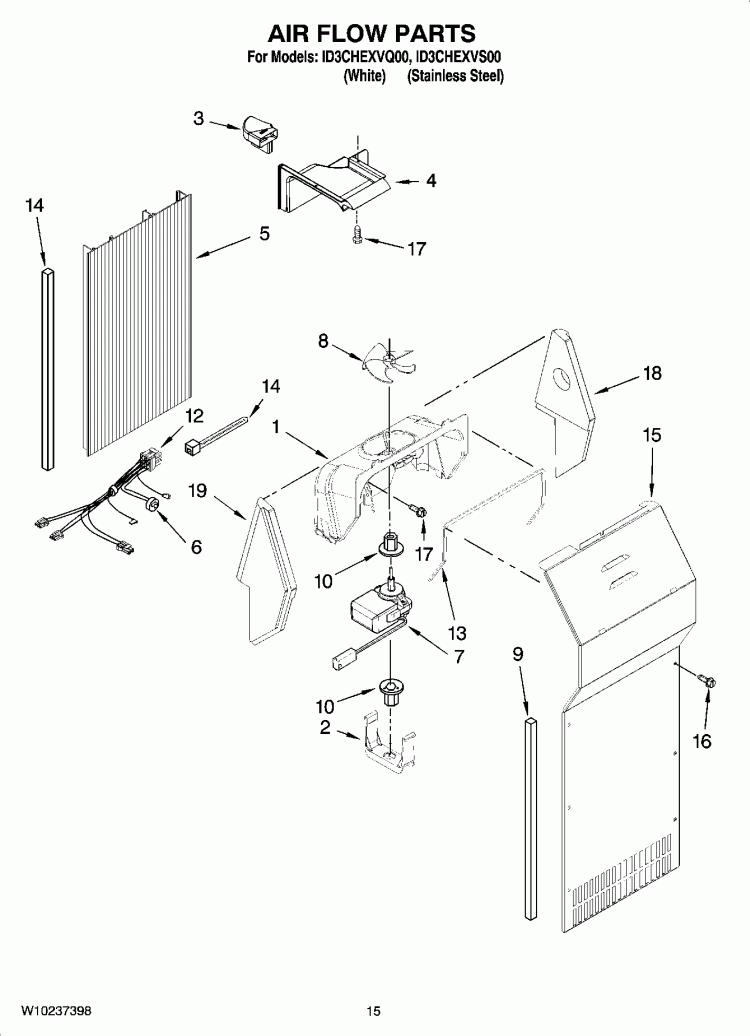 AIR FLOW PARTS Diagram and Parts List for ID3CHEXVQ00  Whirlpool Refrigerator