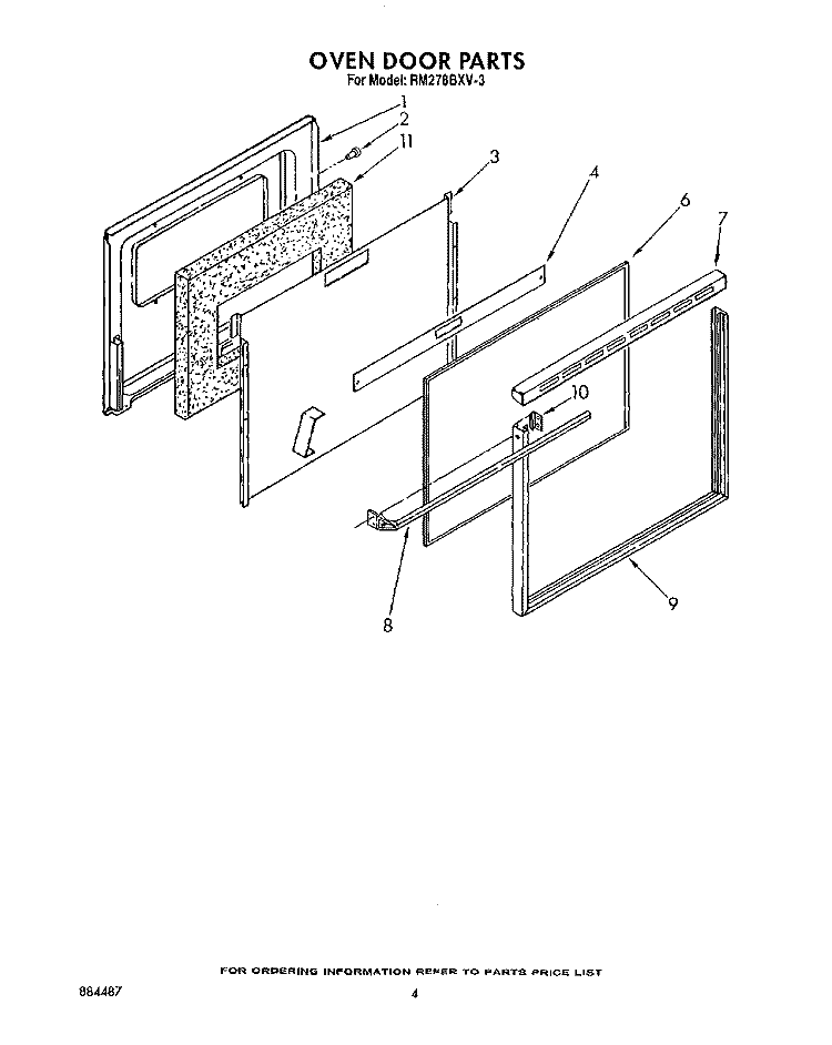 OVEN DOOR Diagram and Parts List for RM278BXV3  Whirlpool Microwave Oven Combo