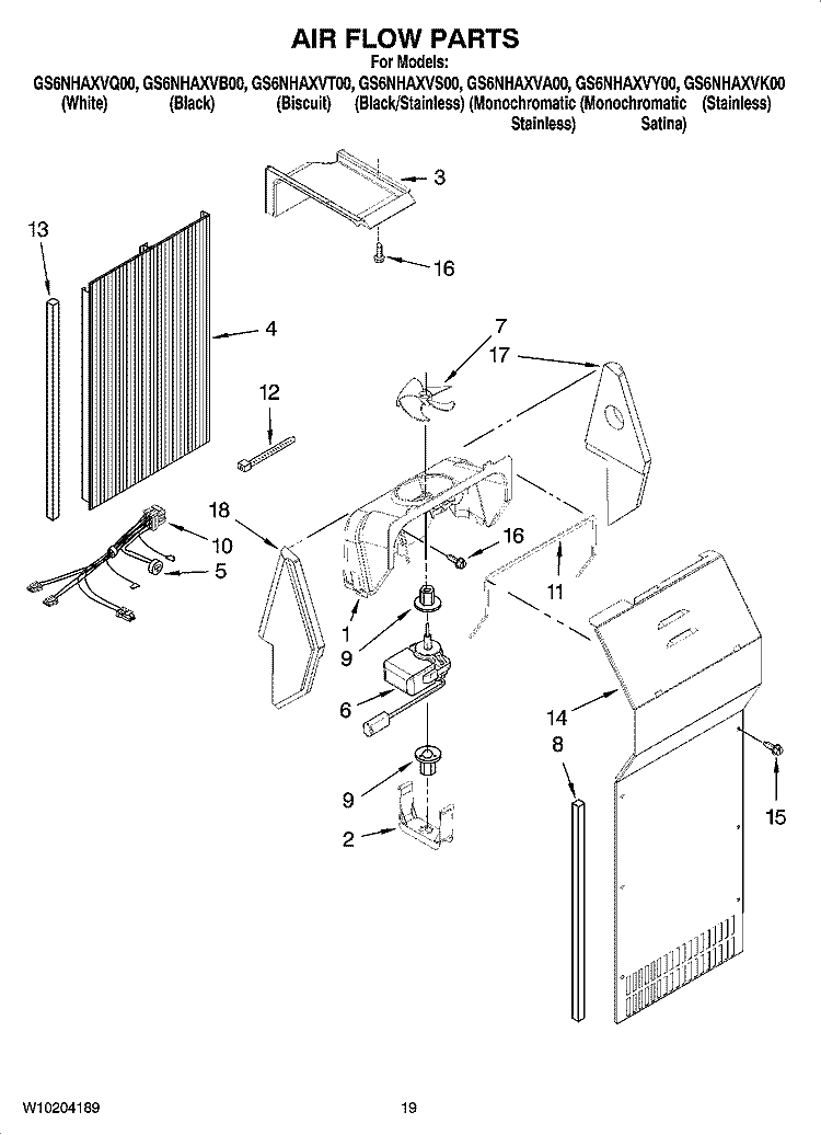 AIR FLOW PARTS Diagram and Parts List for GS6NHAXVT00  Whirlpool Refrigerator
