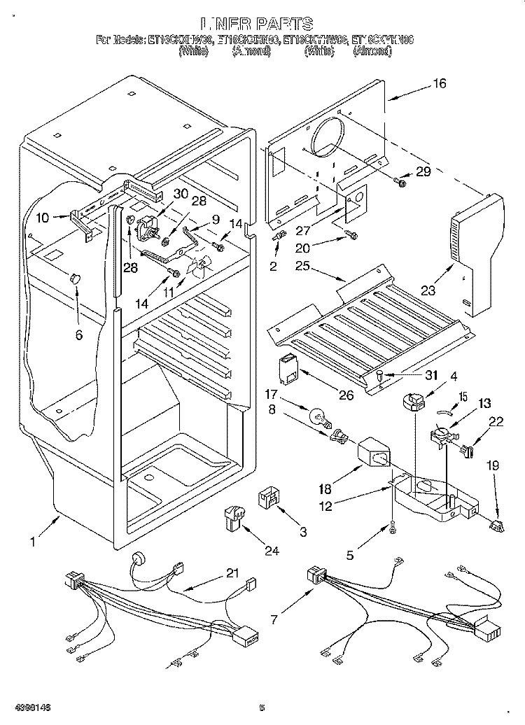 LINER Diagram and Parts List for ET16CKYHN00  Whirlpool Refrigerator