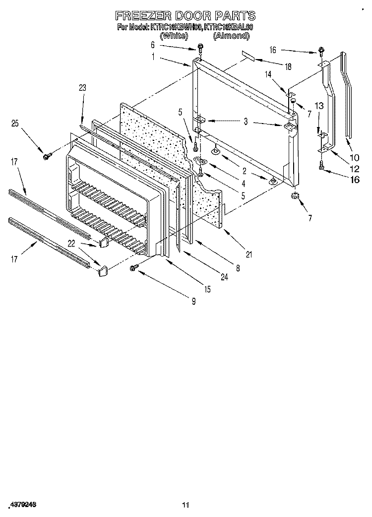 FREEZER DOOR Diagram and Parts List for KTRC18KBWH00  KitchenAid Refrigerator