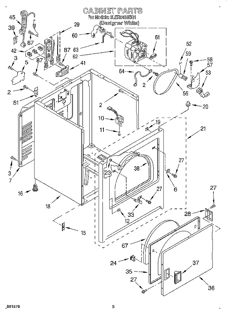 SECTION Diagram and Parts List for 3LER5436EQ1  Whirlpool Dryer