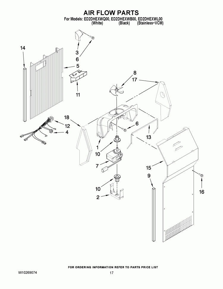 AIR FLOW PARTS Diagram and Parts List for ED2DHEXWL00  Whirlpool Refrigerator