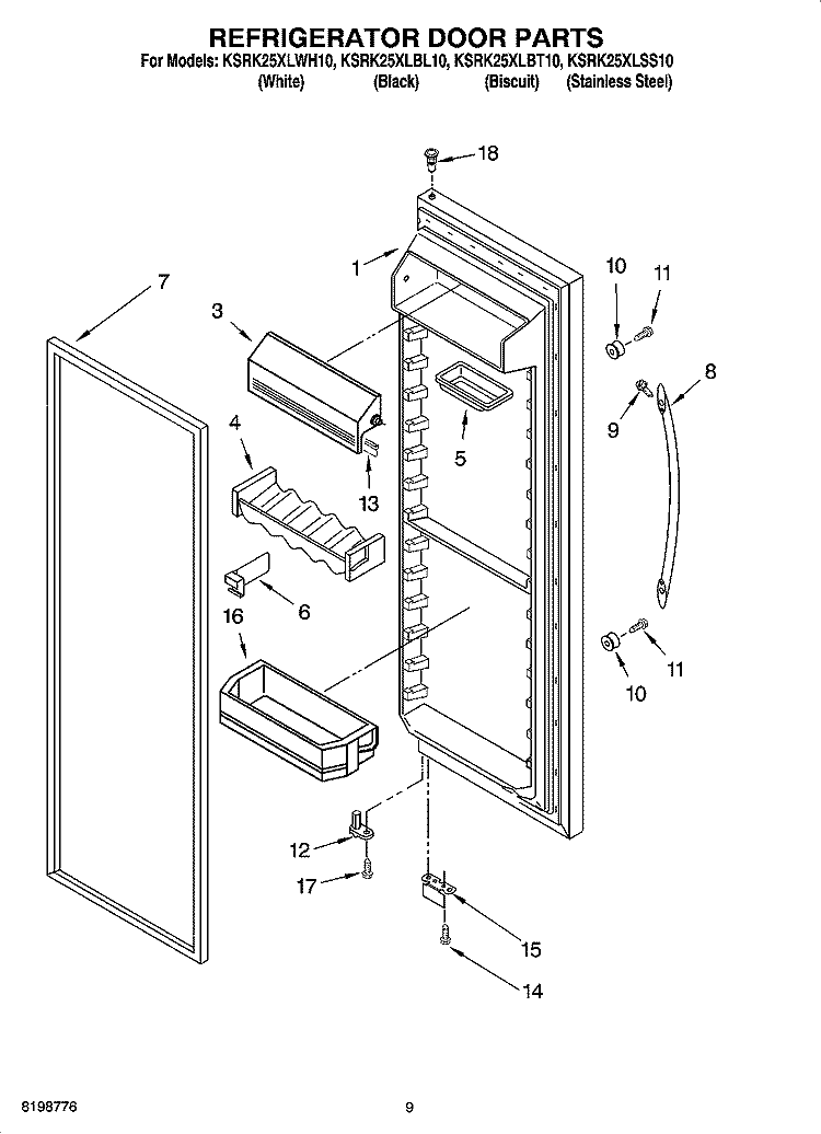 REFRIGERATOR DOOR PARTS Diagram and Parts List for KSRK25XLSS10  KitchenAid Refrigerator