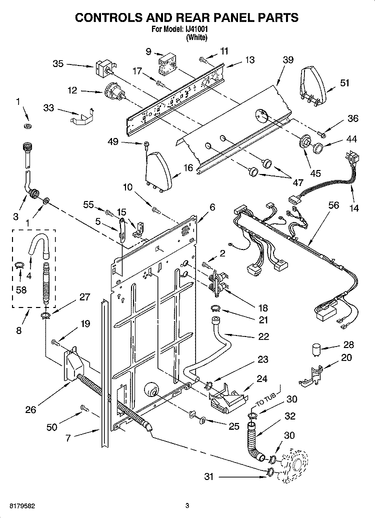 CONTROLS AND REAR PANEL PARTS Diagram and Parts List for IJ41001  Inglis Washer