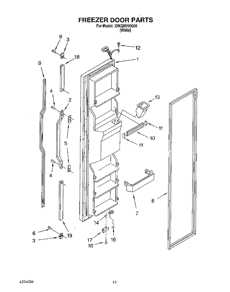 FREEZER DOOR Diagram and Parts List for 3XKGN705000  Whirlpool Refrigerator