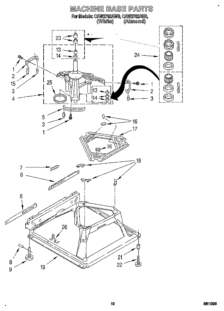 MACHINE BASE Diagram and Parts List for CAW2762AW0  Whirlpool Washer