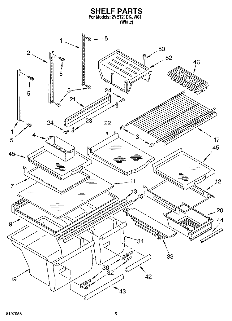 SHELF Diagram and Parts List for 2VET21DKJW01  Whirlpool Refrigerator