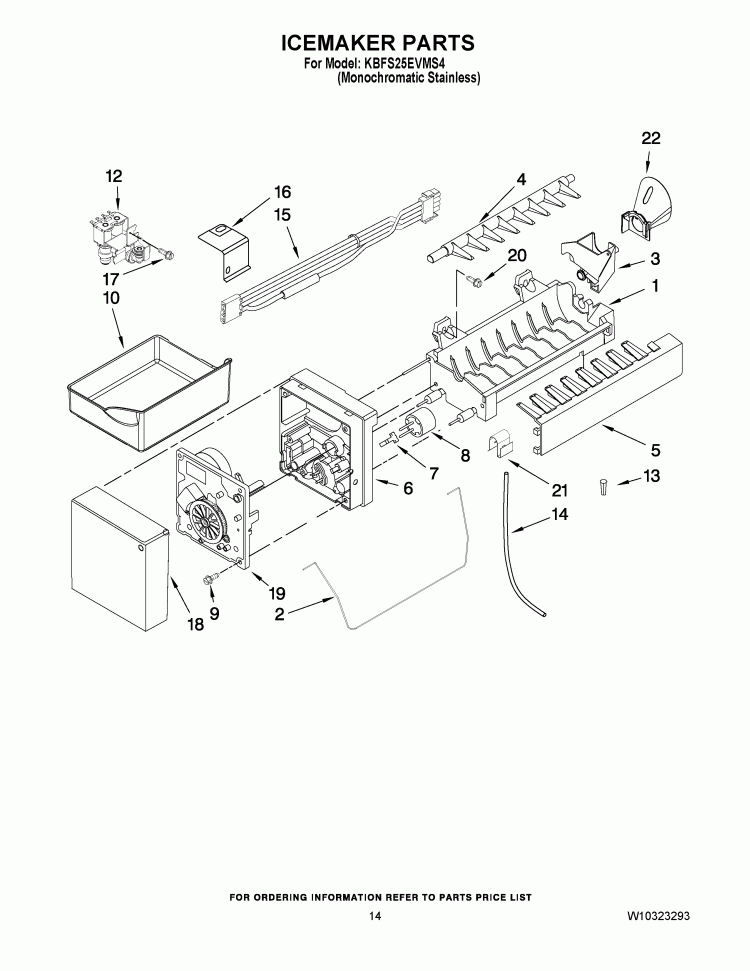 ICEMAKER PARTS Diagram and Parts List for KBFS25EVMS4  KitchenAid Refrigerator