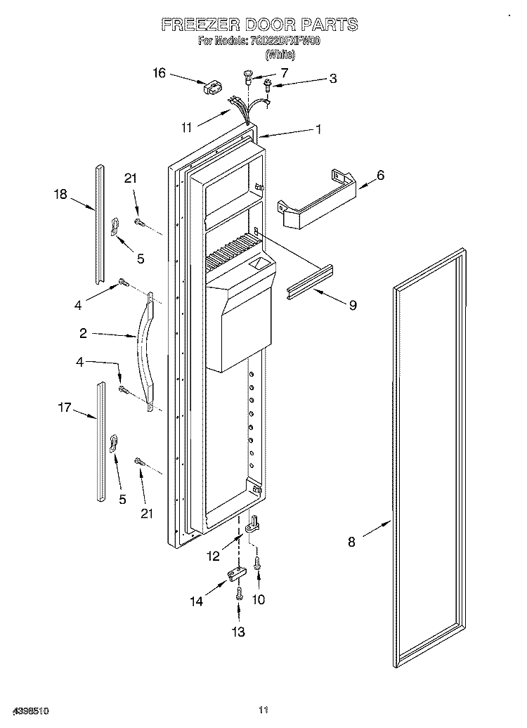 FREEZER DOOR Diagram and Parts List for 7GD22DFXFW00  Whirlpool Refrigerator