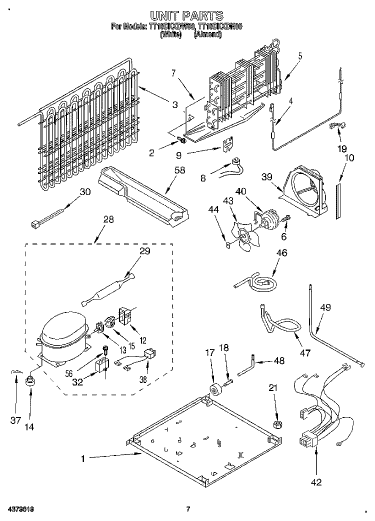 UNIT Diagram and Parts List for TT18DKXDN00  Estate Refrigerator
