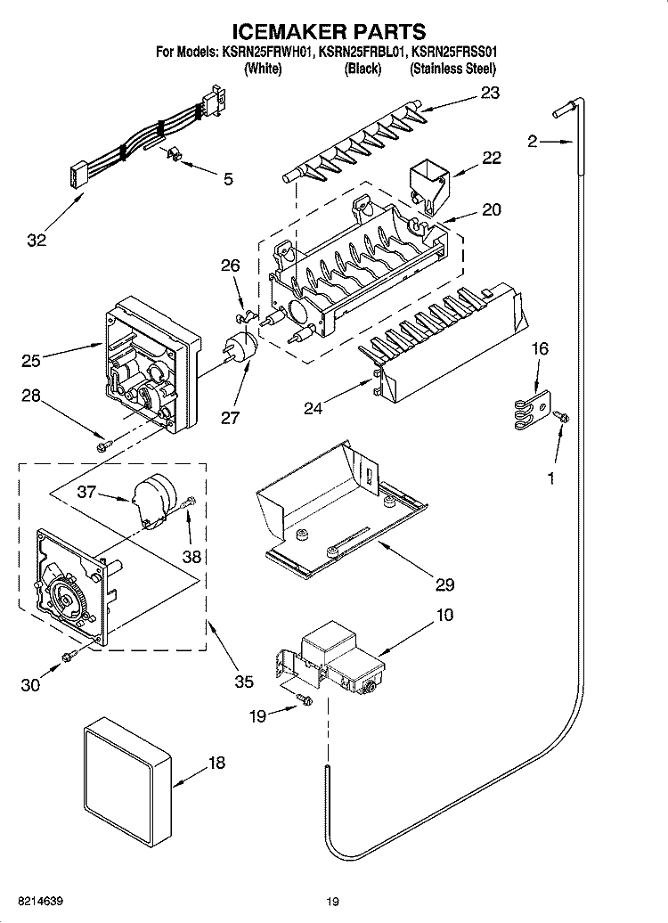 ICEMAKER PARTS, OPTIONAL PARTS Diagram and Parts List for KSRN25FRWH01  KitchenAid Refrigerator