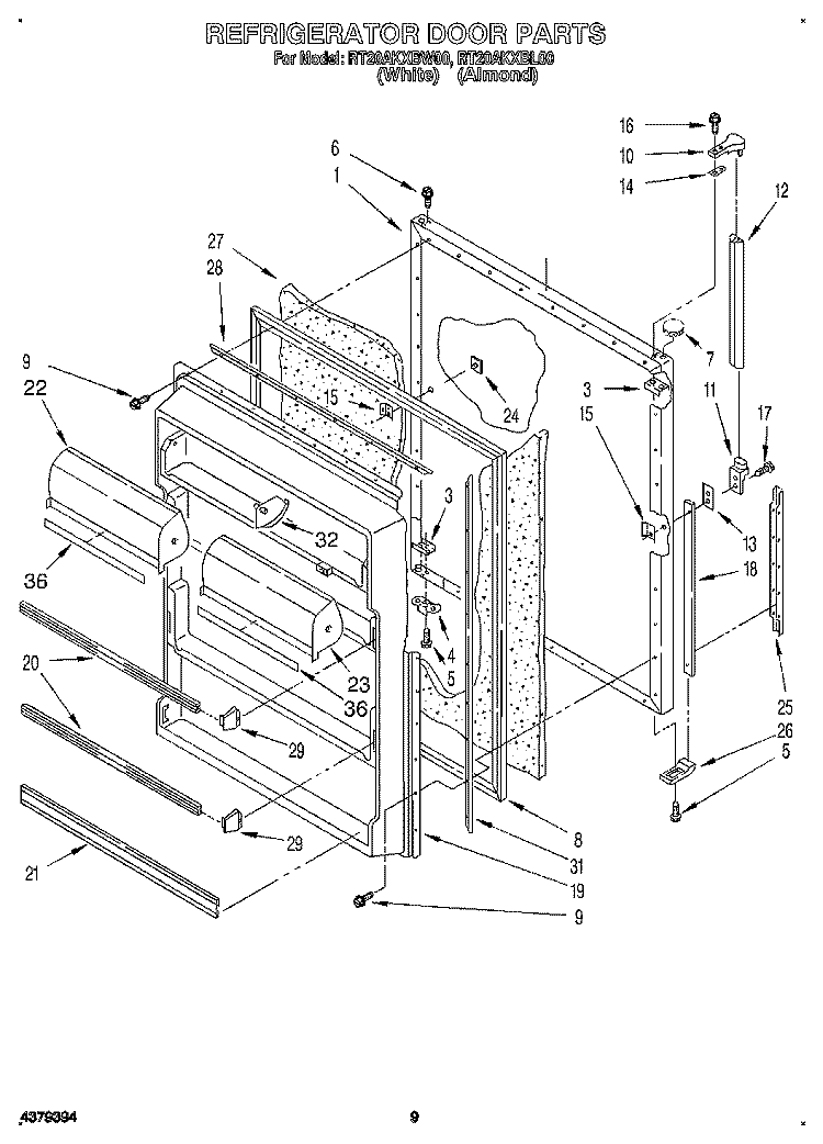 REFRIGERATOR DOOR, LIT/OPTIONAL Diagram and Parts List for RT20AKXBW00  Roper Refrigerator