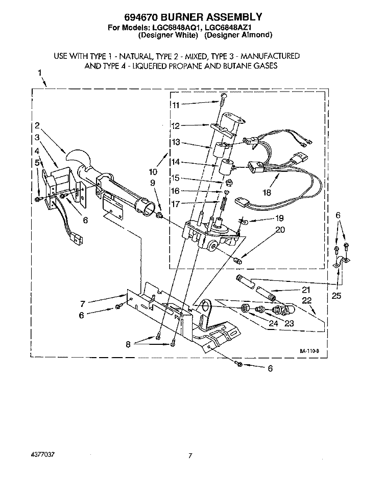 694670 BURNER ASSEMBLY Diagram and Parts List for LGC6848AQ1  Whirlpool Dryer