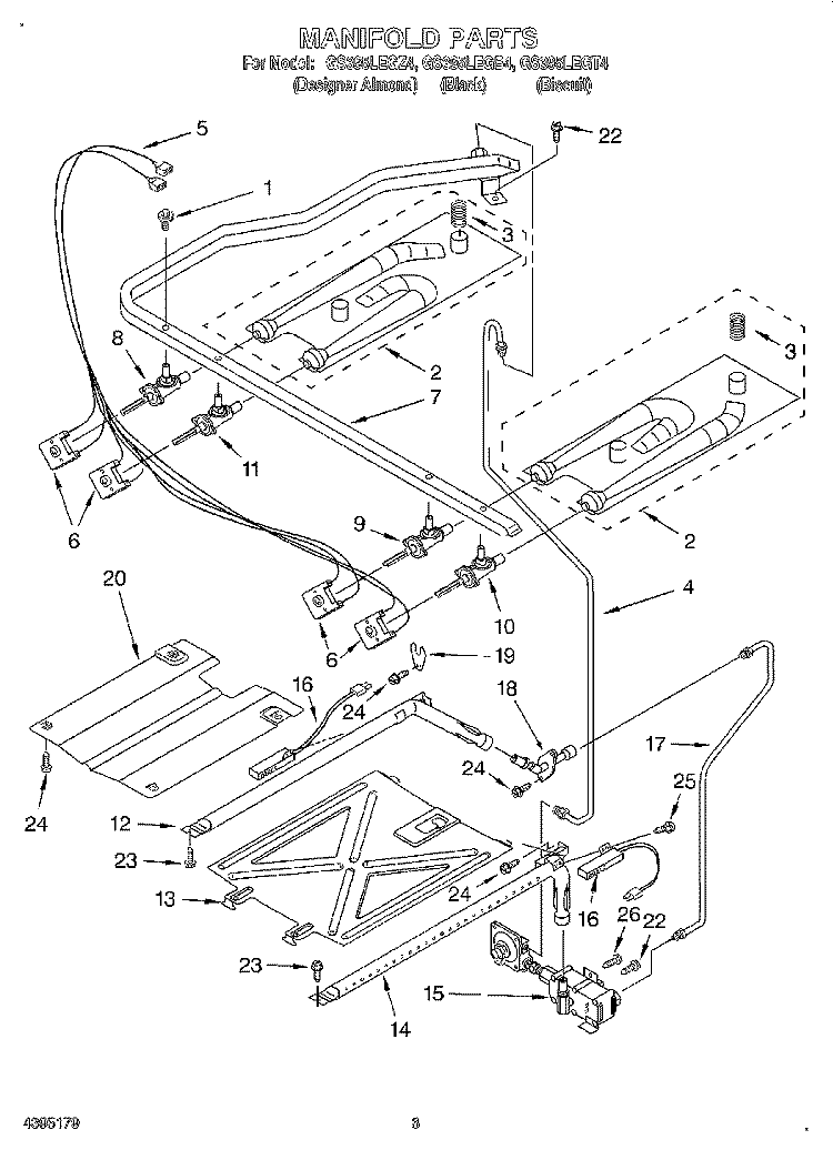 MANIFOLD Diagram and Parts List for GS395LEGB4  Whirlpool Range