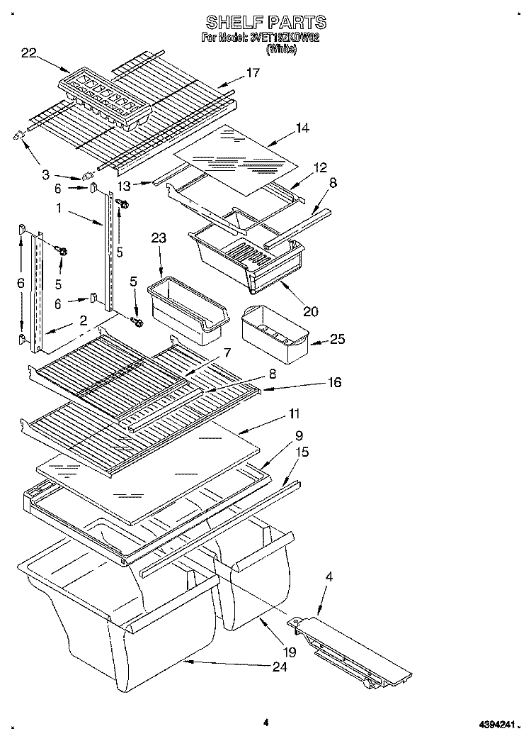 SHELF Diagram and Parts List for 3VET19ZKDW02  Whirlpool Refrigerator