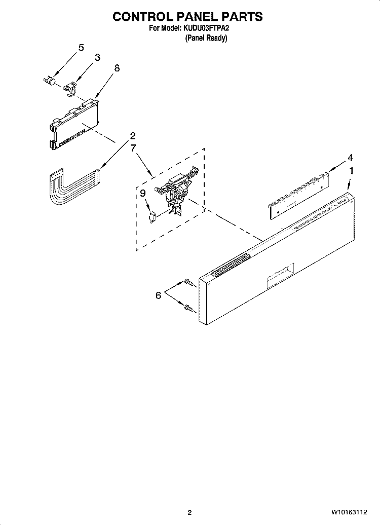 CONTROL PANEL PARTS Diagram and Parts List for KUDU03FTPA2  KitchenAid Dishwasher