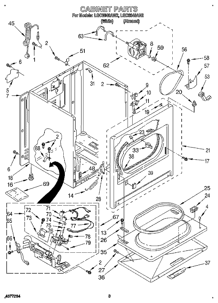 CABINET Diagram and Parts List for LGC6848AW2  Whirlpool Dryer