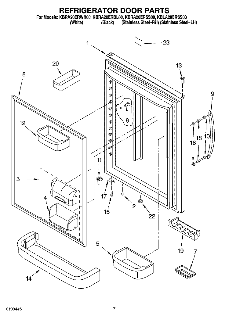 REFRIGERATOR DOOR PARTS Diagram and Parts List for KBLA20ERSS00  KitchenAid Refrigerator