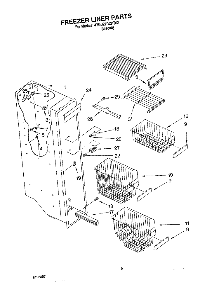 FREEZER LINER Diagram and Parts List for 4YGD27DCHT02  Whirlpool Refrigerator