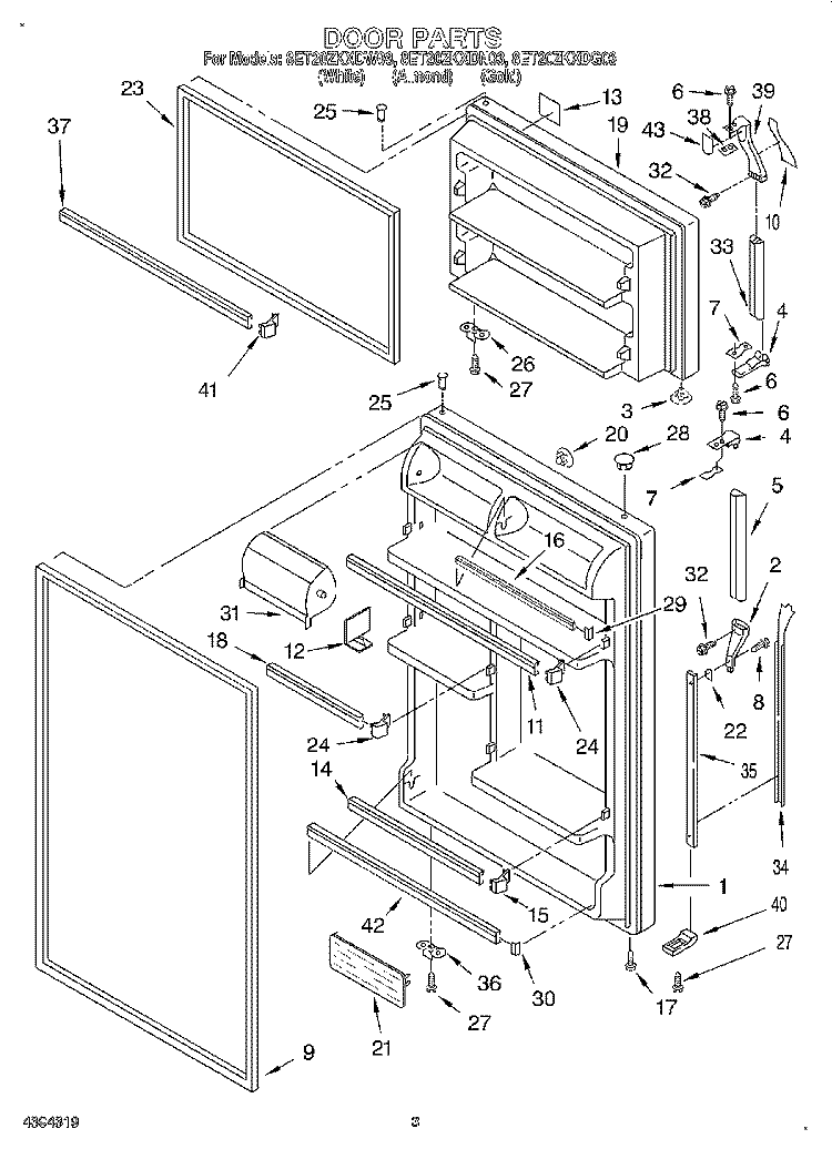 DOOR Diagram and Parts List for 8ET20ZKXDG03  Whirlpool Refrigerator