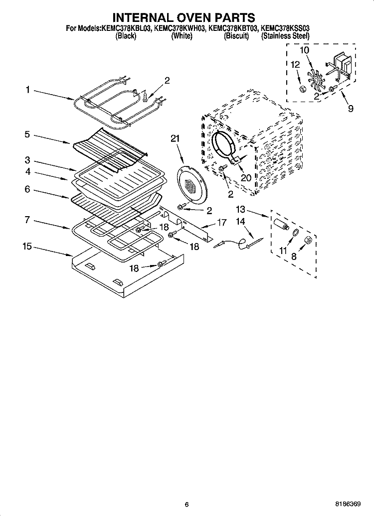 INTERNAL OVEN PARTS Diagram and Parts List for KEMC378KWH03  KitchenAid Microwave Oven Combo