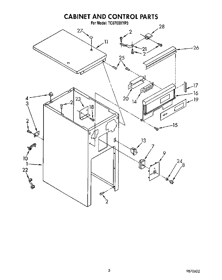 CABINET AND CONTROL Diagram and Parts List for TC8700XYP3  Whirlpool Trash Compactor