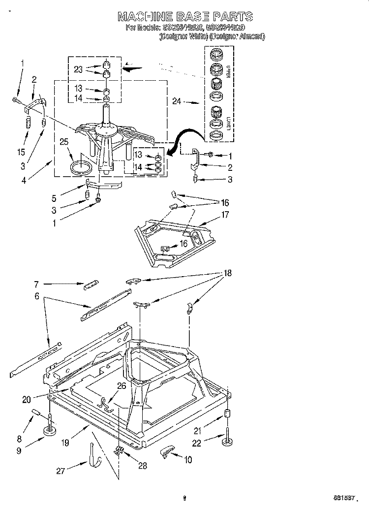MACHINE BASE Diagram and Parts List for GSQ9344EQ0  Whirlpool Washer