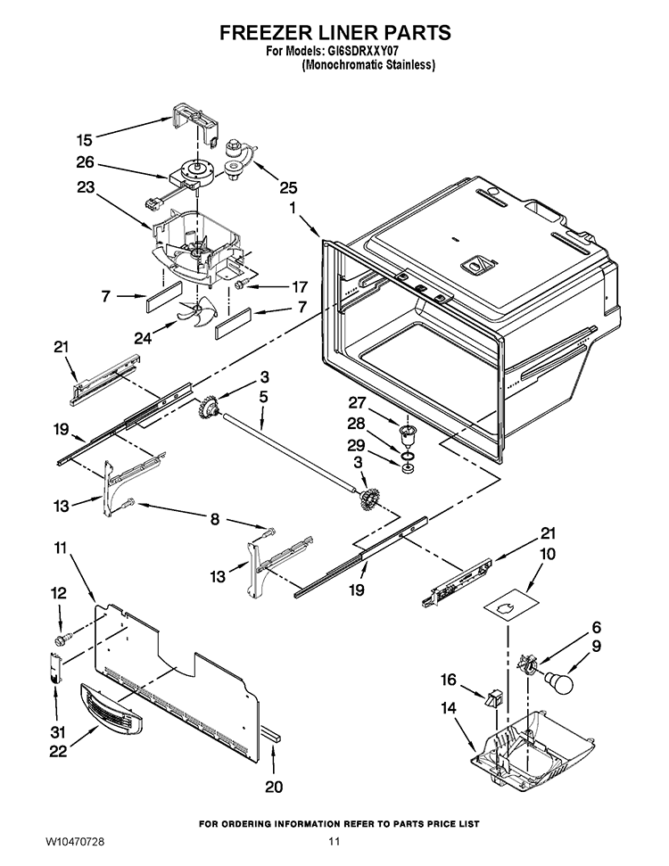 FREEZER LINER PARTS Diagram and Parts List for GI6SDRXXY07  Whirlpool Refrigerator