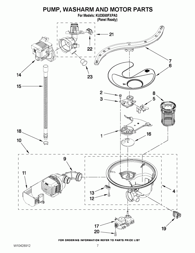 PUMP, WASHARM AND MOTOR PARTS Diagram and Parts List for KUDE60FXPA3  KitchenAid Dishwasher
