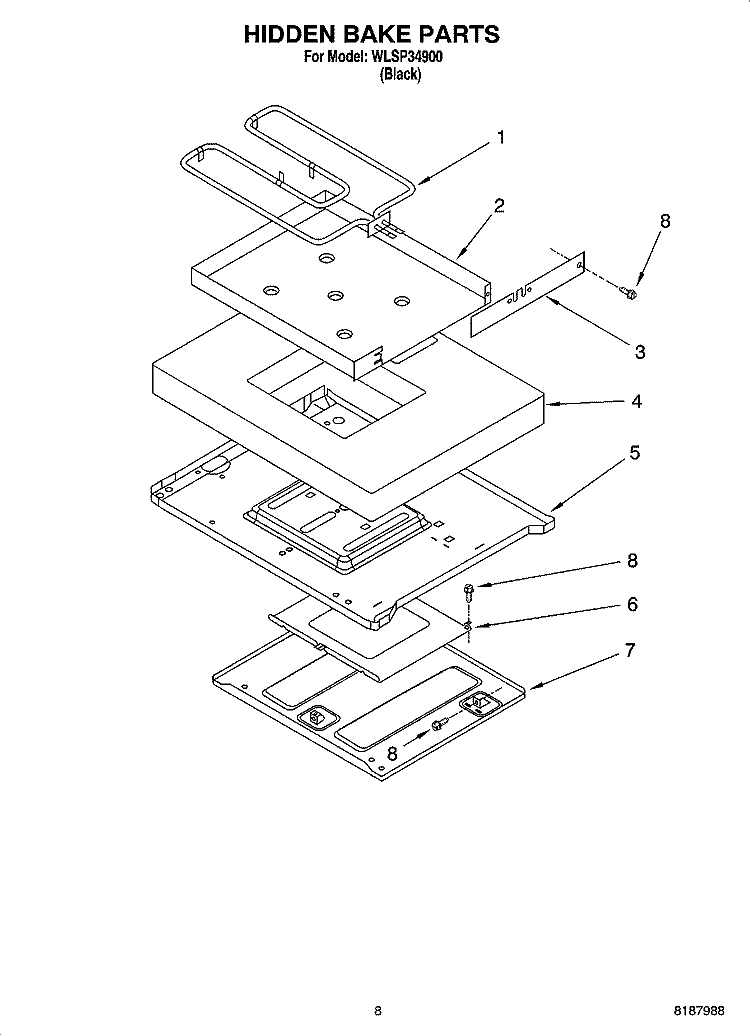 HIDDEN BAKE PARTS, MISCELLANEOUS PARTS Diagram and Parts List for WLSP34900  Whirlpool Range