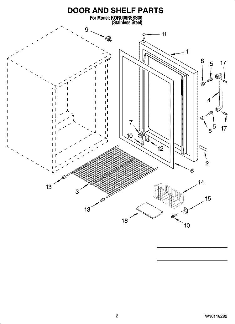 DOOR AND SHELF PARTS Diagram and Parts List for KORU06RSSS00  KitchenAid Refrigerator