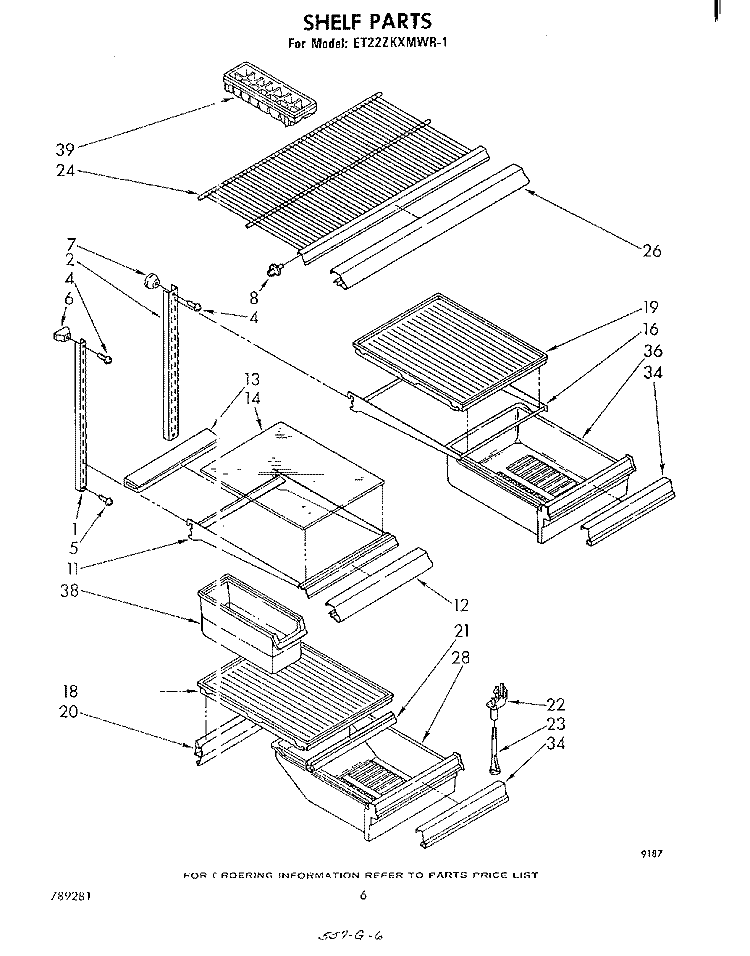 SHELF Diagram and Parts List for ET22ZKXMWR1  Whirlpool Refrigerator