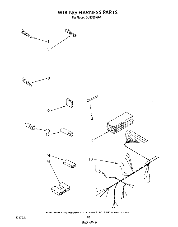 WIRING HARNESS Diagram and Parts List for DU9700XR9  Whirlpool Dishwasher