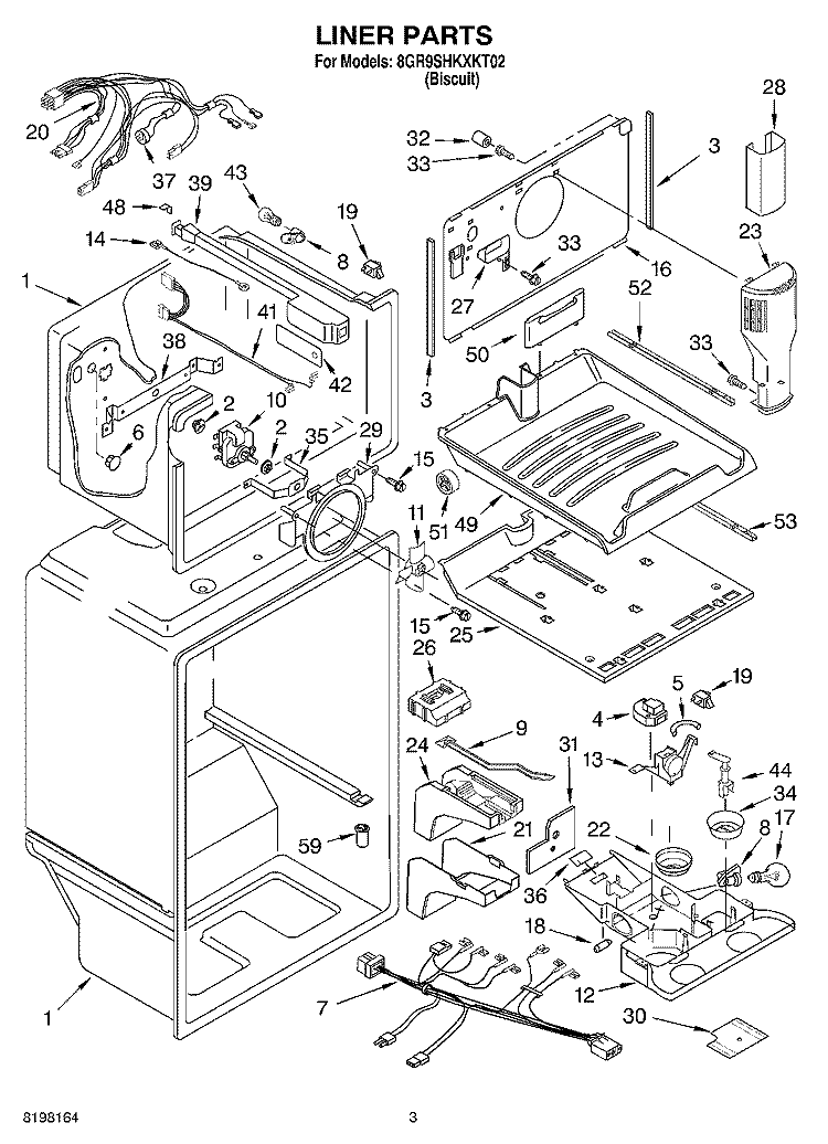 LINER Diagram and Parts List for 8GR9SHKXKT02  Whirlpool Refrigerator