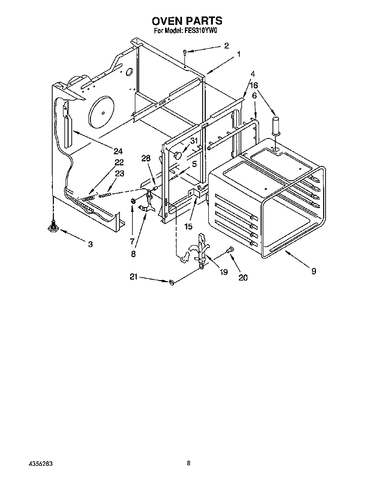 OVEN Diagram and Parts List for FES310YL0  Whirlpool Range