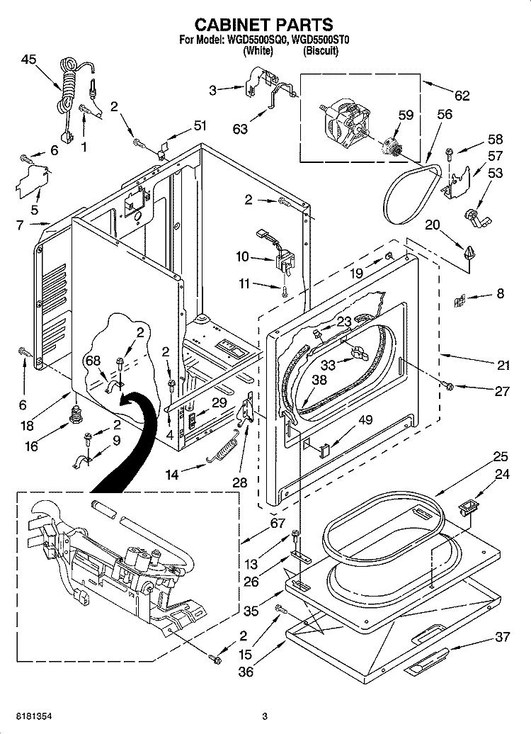 CABINET PARTS Diagram and Parts List for WGD5500ST0  Whirlpool Dryer