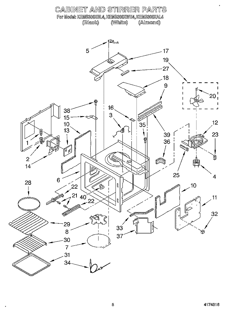 CABINET AND STIRRER, OPTIONAL Diagram and Parts List for KEMS306XBL4  KitchenAid Wall Oven