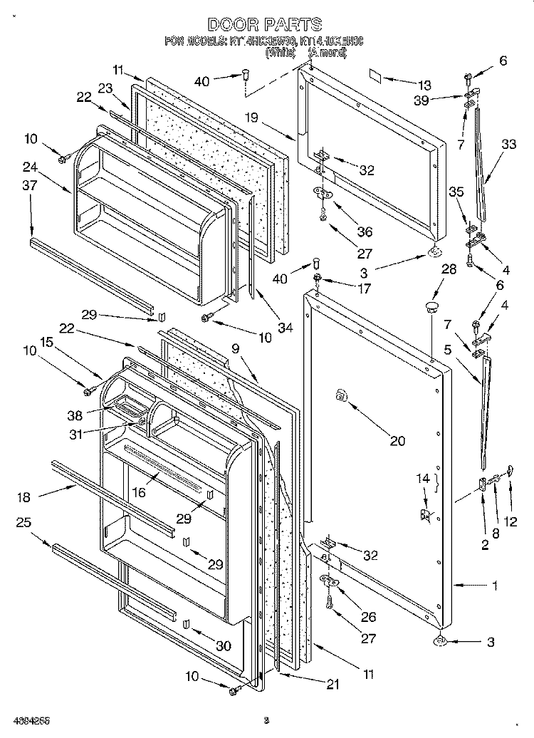 DOOR Diagram and Parts List for RT14HDXEN00  Roper Refrigerator