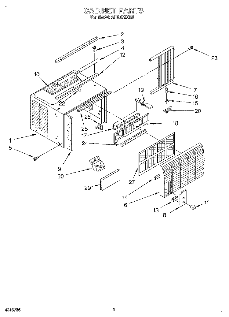 CABINET Diagram and Parts List for ACM072XG0  Whirlpool Air Conditioner