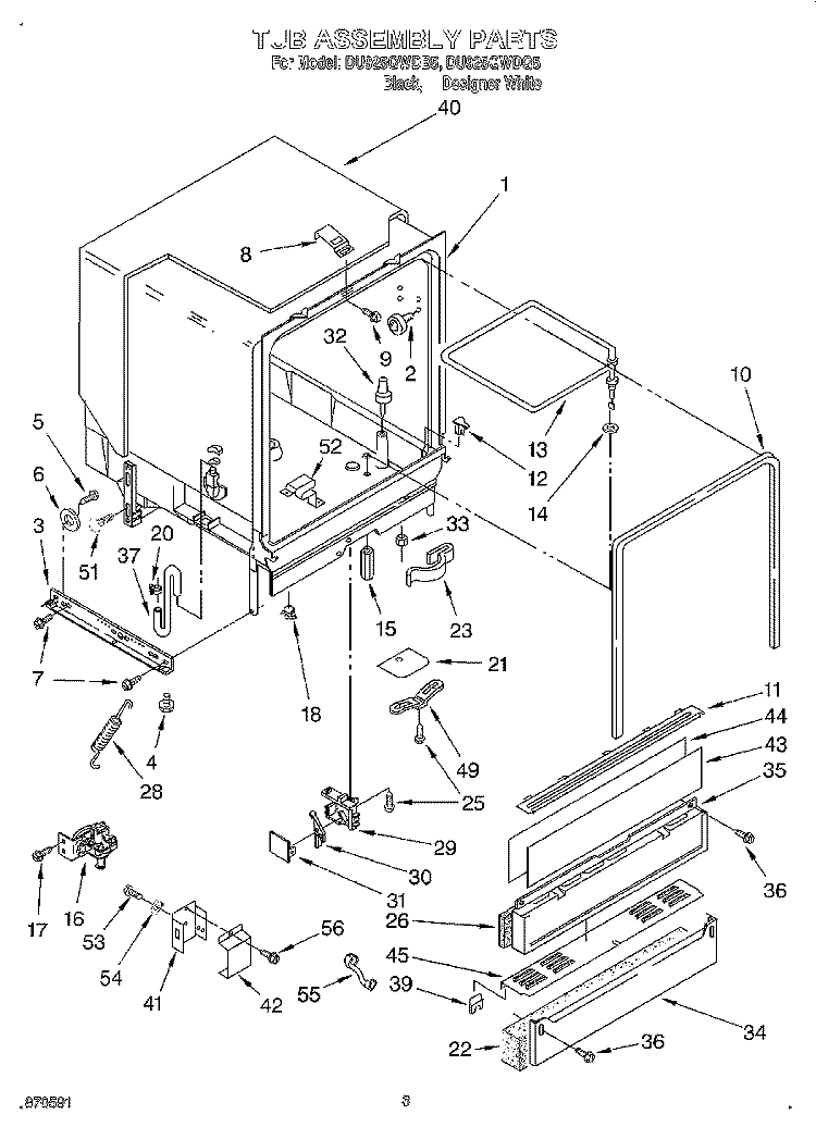 TUB ASSEMBLY Diagram and Parts List for DU925QWDQ5  Whirlpool Dishwasher