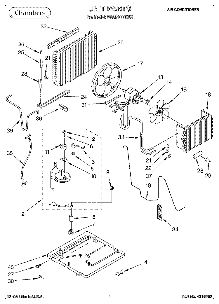 UNIT, LITERATURE Diagram and Parts List for BPAC1000AS2  KitchenAid Air Conditioner