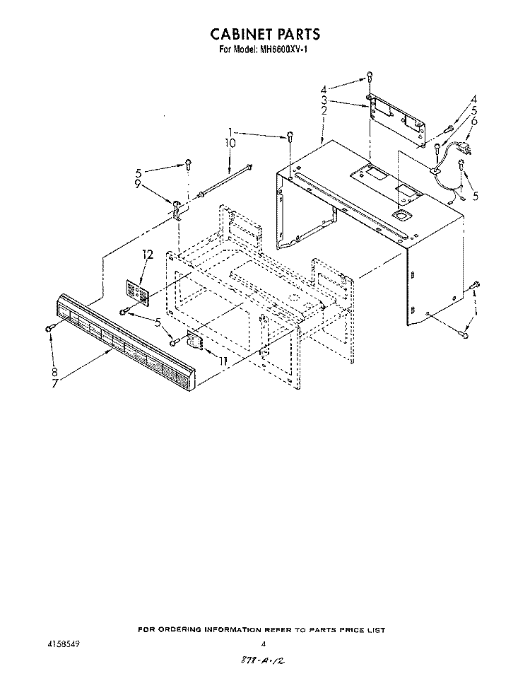 CABINET Diagram and Parts List for MH6600XV1  Whirlpool Microwave