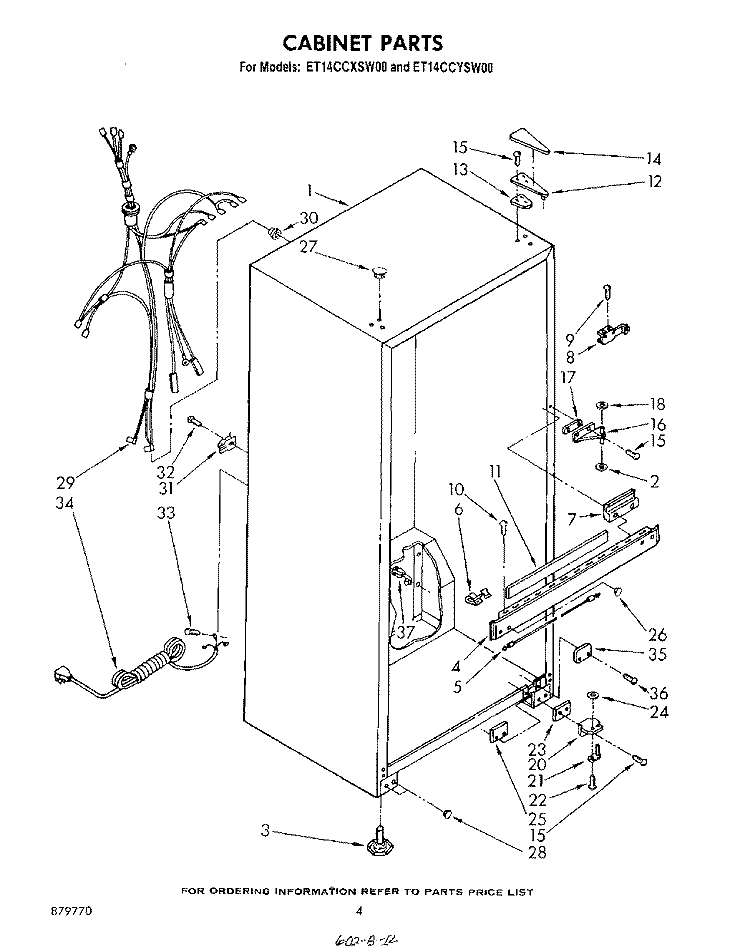 CABINET Diagram and Parts List for ET14CCXSW00  Whirlpool Refrigerator