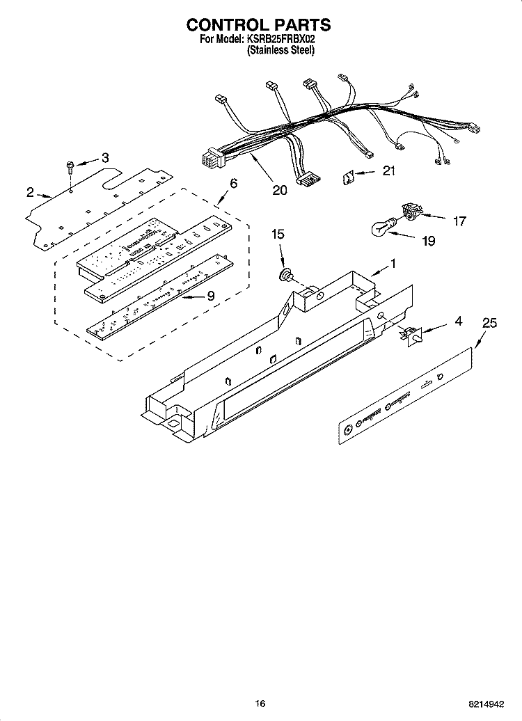 CONTROL PARTS Diagram and Parts List for KSRB25FRBX02  KitchenAid Refrigerator
