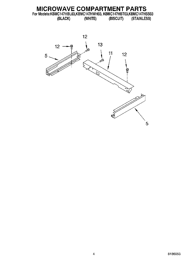 MICROWAVE COMPARTMENT PARTS Diagram and Parts List for KBMC147HBL03  KitchenAid Microwave Oven Combo