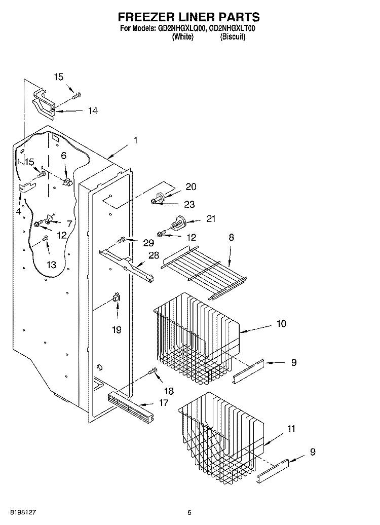 FREEZER LINER Diagram and Parts List for GD2NHGXLQ00  Whirlpool Refrigerator
