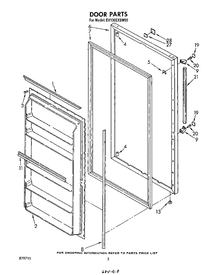 DOOR, LIT/OPTIONAL Diagram and Parts List for EV130EXSW00  Whirlpool Freezer